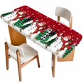 thumbnail image 1 of Red Snowman Christmas Table Cloths for 8 Foot Rectangle Tables, Winter Xmas Tree Snowflake Patio Waterproof Elastic Fitted Tablecloths, Washable Rectangular Table Cover for Camping, 1 of 8