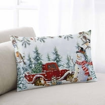Red Snowman Christmas Throw Pillow Cover, Pillowcase Protectors with Zipper, Breathable Decorative Lumbar Pillow Case Cover, Xmas Tree Snowflake Truck Pillow Shams for Couch Sofa 16x24Inch