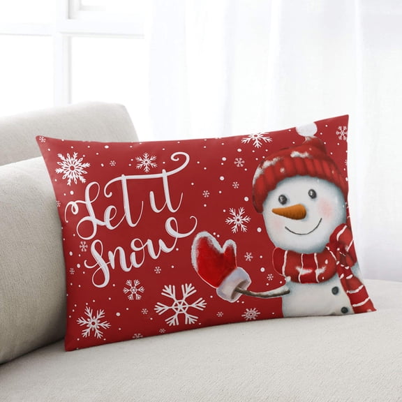 Red Snowman Christmas Throw Pillow Covers, Xmas Winter Snowflake Let Snow Soft Breathable Pillow Cases with Invisible Zipper for Sleeping, King Size Pillowcases for Couch Bed Sofa Chair 20x36 Inches