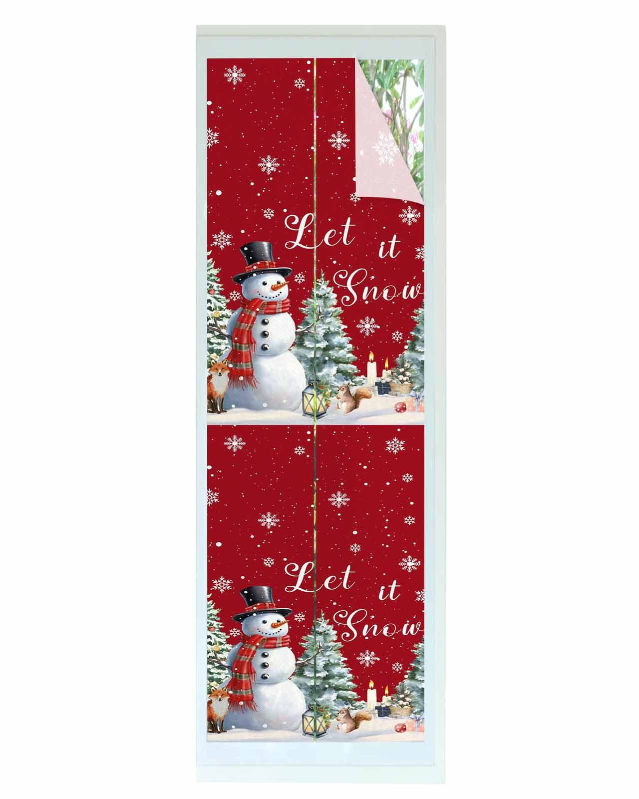Red Snowman Christmas Window Privacy Film Stained Glass Window Film Decorative Windows Cover Static Windows Cling for Glass Door Xmas Tree Snowflake Gifts Stickers for Bathroom 29.5"x118"