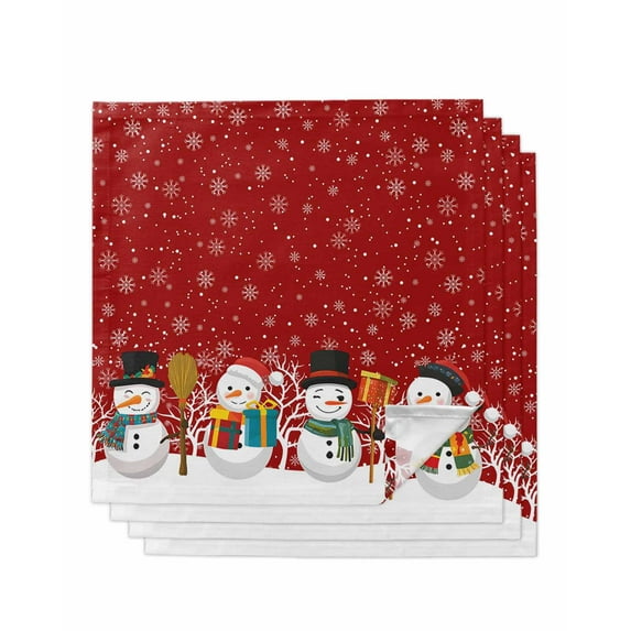 Red Snowman Cloth Napkins Set of 4 Reusable Dinner Napkins, Christmas Winter Snowflake Xmas Tree Cocktail Napkin Washable Table Napkins for Wedding/Holiday Party/Baby Shower 20"x20"
