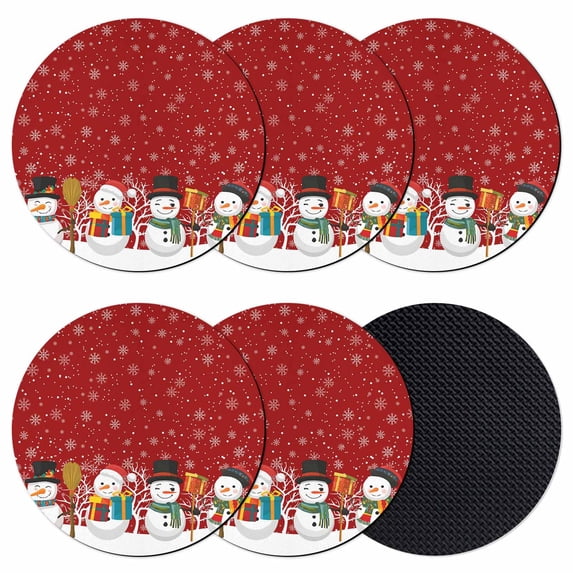 Red Snowman Coasters Set of 6, Absorbent Coasters for Drinks, Christmas Winter Snowflake Xmas Tree Coaster for Desk Coffee Table Protection, Home Decor House Warming Gifts 4"