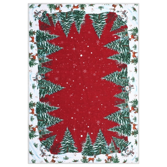 Red Snowman Deer Tree Christmas Area Rug 2x3 ft – Non-Slip Washable Low-Pile Indoor Carpet for Entryway Kitchen Bathroom Bedroom – Holiday Winter Home Decor (Red, 2x3ft, USA)