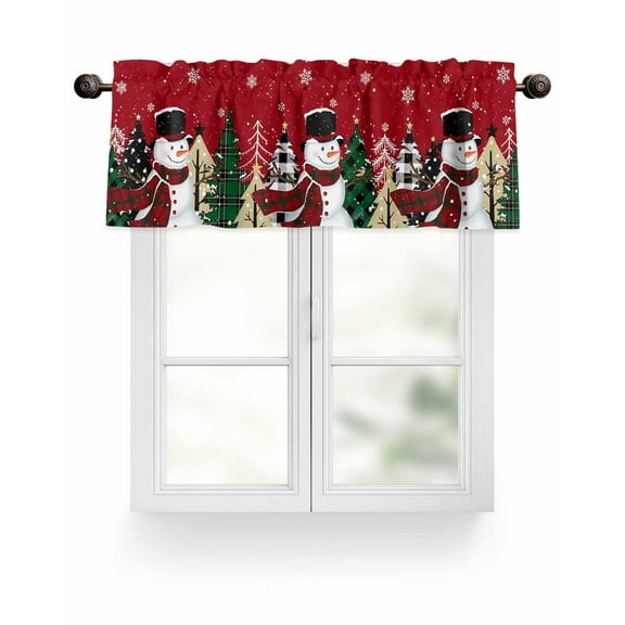Red Snowman Merry Christmas Kitchen Valances for Windows Xmas Buffalo Tree Valance Curtains&nbsp; for Kitchen /Living Room/Bedroom/ Bathroom Decor, 54"x18 " ,Rod Pocket 1 Panel, Winter Snowflakes