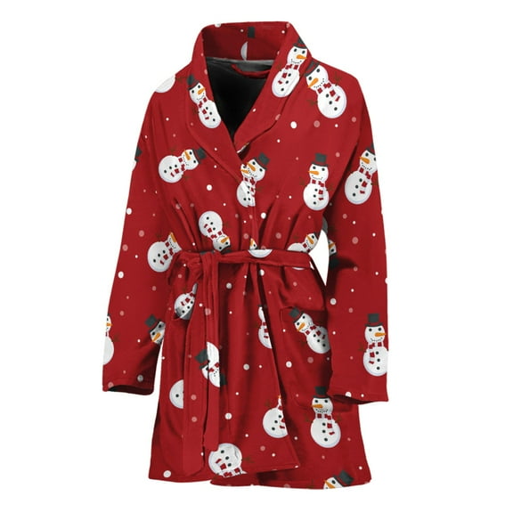 Red Snowman Pattern Women Bathrobe One Size Univeral Fits, Christmas Snowman Winter Vibe Fashion Lightweight Plush Fleece Long Robe For Women