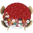 thumbnail image 1 of Red Snowman Round Tablecloth, Fitted Table Cover with Elastic for 45"-54" Round Tables, Christmas Winter Snowflake Xmas Tree Table Cloth Outdoor Indoor Dinning Party Waterproof Tablecloths, 1 of 7