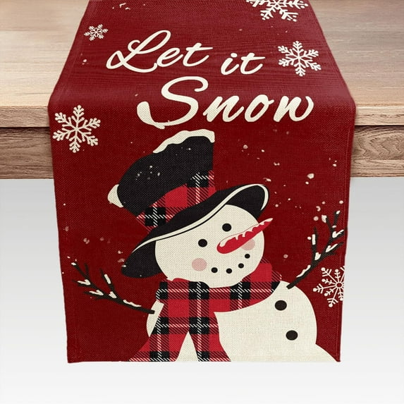 Red Snowman Snowflakes Winter Table Runner, Seasonal Christmas Kitchen Dining Table Decoration for Indoor Outdoor Home Party Decor 13 x 72 Inches
