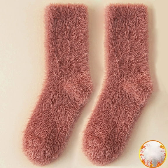 Red Socks Long Haired Socks for Women Autumn and Winter Sleep Socks Warm Furry Socks Floor Socks with Plush and Thickened Mid Tube Socks