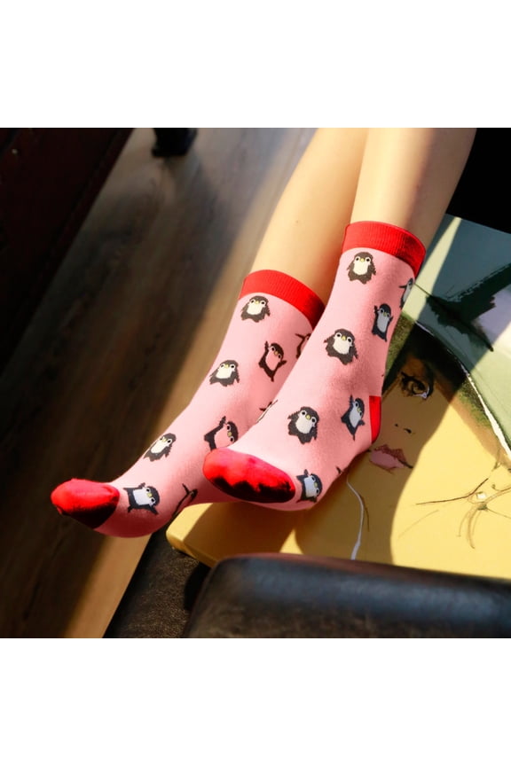 Red Socks Women Fun Socks Cute Penguin Animal Fun Novelty Cotton Gift