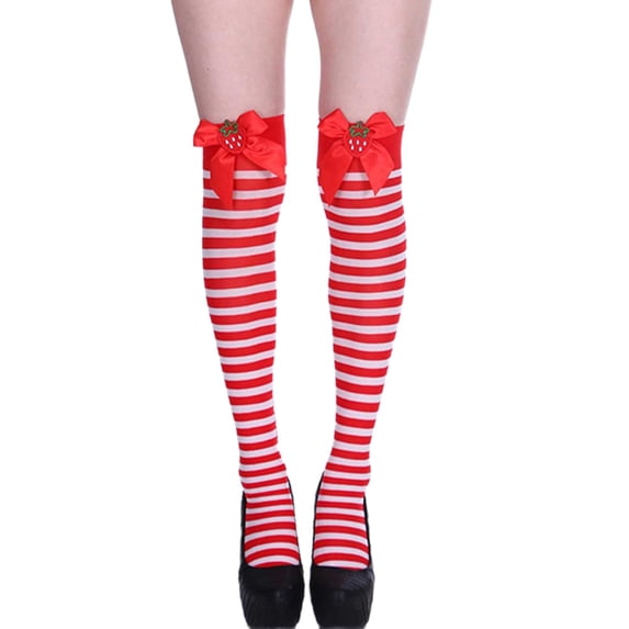 Red Socks Women Stripe Print Long Knee Socks Fancy Dress Funny Dress Up Props