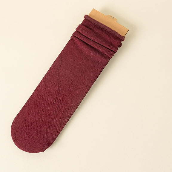 Red Socks Women Winter Solid Thick Warm Socks Cozy Crew Socks