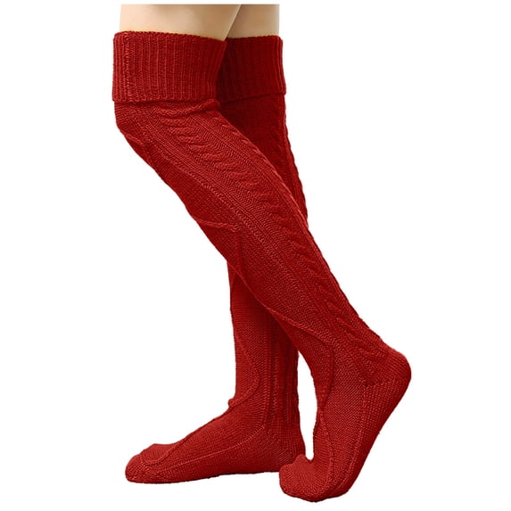 Red Socks Womens Knee High Socks Solid Color Knitted Adjusted Calf Super Soft Thick Warm Non See Through Leg Warmer