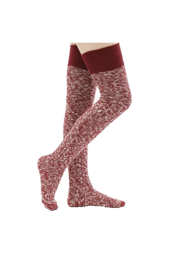 Red Socks for Women Thigh High Cotton Knitted Winter Boot Sock Vintage Warm Extra Long Leg Warmer Over The Knee High Stocking on Sale Clearance