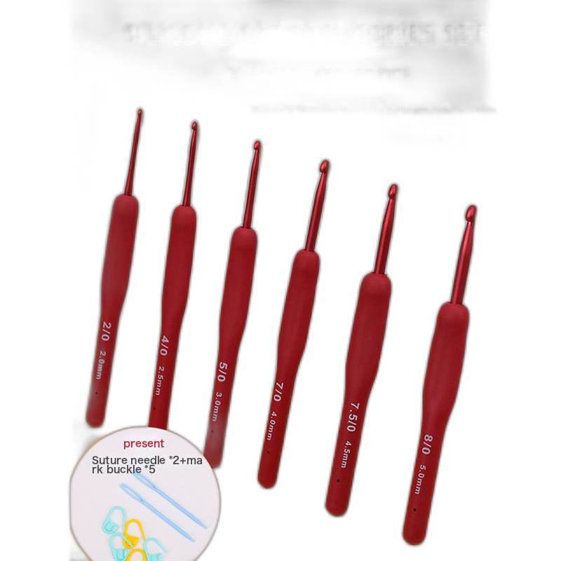 Red Soft Shank Crochet Hook Crochet Hook Tool Full Set Of Hand Diy Knitting Sweater Needles Wool