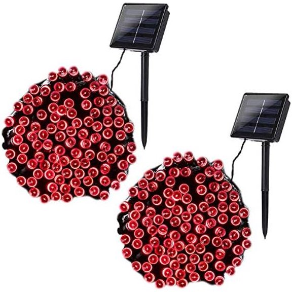 Red Solar Christmas Lights, 2 Pack Total 144FT 400 LED 8 Modes Waterproof Solar Christmas Lights Outdoor for Garden Yard Patio Christmas Decoration