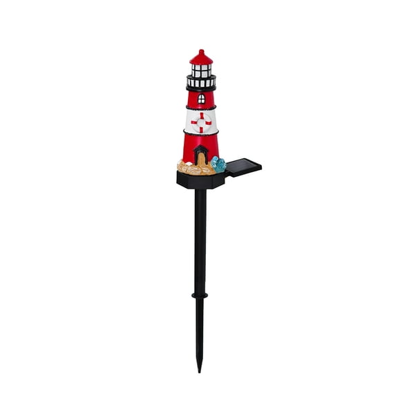Red Solar Lighthouse Light,18 Inch Resin Garden Ornament With Led Glow Automatic Dusk To Dawn Operation,Sea Themed Nautical Tower Light.（Red）
