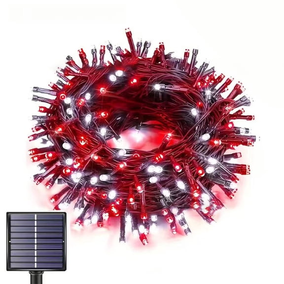 Red Solar String Lights, 4th of July Decorations LED Patio Lights with 8 Modes for Yard Fence Porch, 39.37 ft