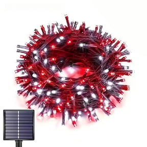 Red Solar String Lights, 4th of July Decorations LED Patio Lights with 8 Modes for Yard Fence Porch, 39.37 ft