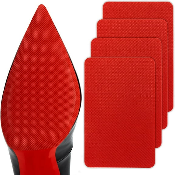 Red Sole Protectors, 4 pcs Self-Adhesive Shoe Bottom Protector for Christian Louboutin High Heels, Silicone Anti Slip Shoe Grips Sole Guard Compatible with Louboutin Shoes M, 6" by 4", Red