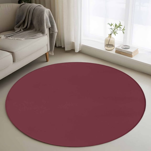 Red Solid Color 3ft Area Rug, Aesthetics Contemporary Luxury Washable Non-Slip Small Round Rugs for Entryway Bedroom Kitchen, Soft Circle Carpet for Dining Room, Playroom Nursery Rug