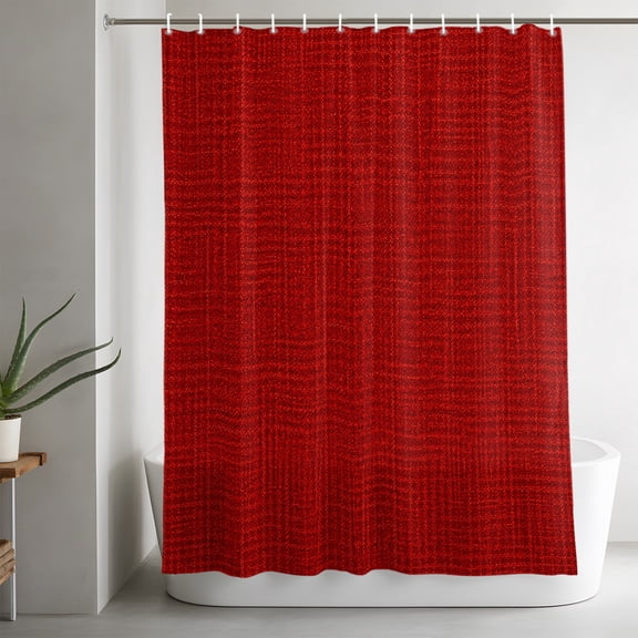 Red Solid Color Bathroom Shower Curtain, Deep Red Woven Fabric Texture Rustic Minimalist Waterproof Washable Soft Bath Curtain for Bathtub Decor with 12 Hooks&Grommet, 72x78in