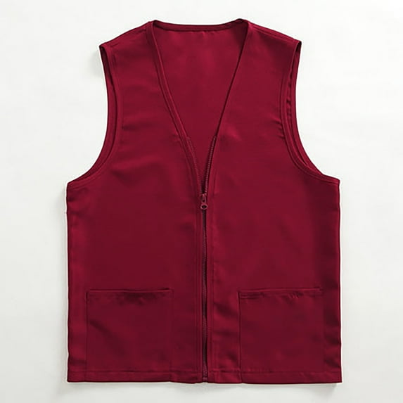 Red Solid Color Coat, Polyester Women's Plus Size Vests, Adult Postulant Activity Vest Supermarket Vests Clerk Workwear, XL