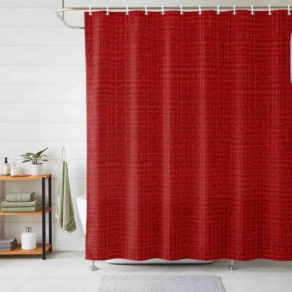 Red Solid Color Shower Curtains for Bathroom, Abstract Woven Texture Vintage Minimalist Waterproof Fabric Shower Curtain, Decorative Bathroom Curtain for Bathtub, 72"x84", No Hooks Included