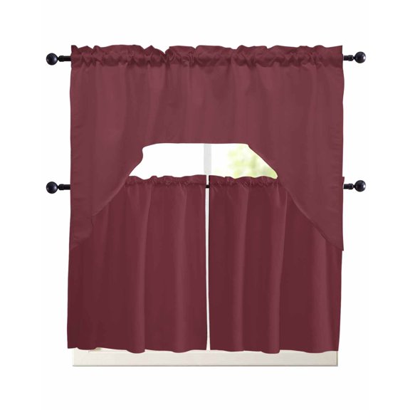 Red Solid Color Swag Curtains for Living Room/Bedroom Windows, Aesthetics Contemporary Luxury Kitchen Curtains and Valances Set 36 Inch Length, Light Filtering Swags Valance Curtain Panels