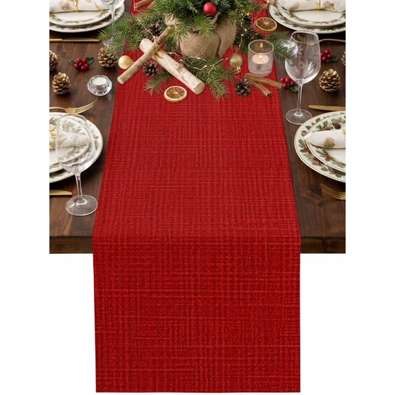 Red Solid Color Table Runner 36 Inches Long, Deep Red Woven Fabric Texture Rustic Minimalist Cotton Linen Dining Table Runner Dresser Scarves for Home Kitchen Party Decor 13"x36"