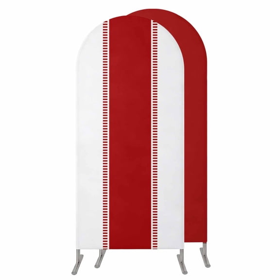 Red Solid Color Texture Arch Backdrop Cover 5 FT, Spandex Wedding Arch Stand Covers Stretchy Backdrop, Simple Red Stripes Round Top Party Arched Background for Birthday Event Baby Shower Decorations