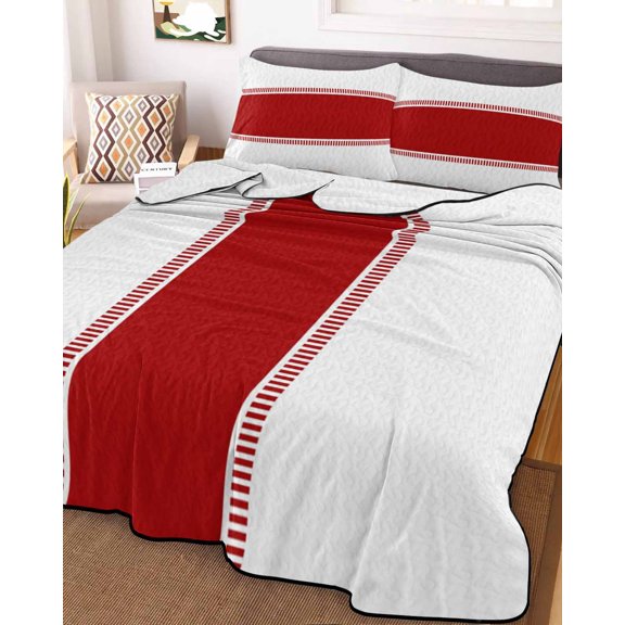 Red Solid Color Texture Full Size Down Alternative Comforter, Lightweight Comforter Quilt Bedding Set with Pillow Shams Simple Red Stripes All Seasons Bed Comforter Duvet Insert 78"x90"