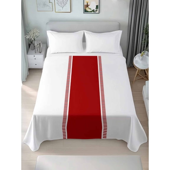 Red Solid Color Texture Queen Size Flat Sheet, Wrinkleproof & Fadeproof Cooling Flat Bed Sheet Only, Simple Red Stripes Breathable Soft Bedding Top Sheets 90 x 102 Inches