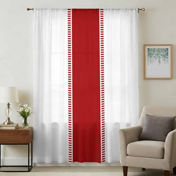 Red Solid Color Texture Sheer Curtains 72 Inches Long, Simple Red Stripes Light Filering Curtains, Breathable Simi Curtain Privacy Drapes for Living Room Bedroom Lightweight Window Treatment
