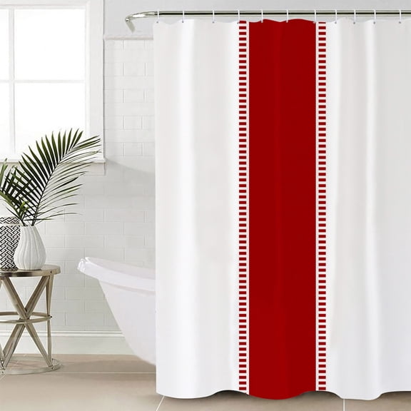 Red Solid Color Texture Shower Curtain Set, Waterproof Shower Curtains for Bathroom, Simple Red Stripes Washable Fabric Cloth Bath Curtain for Bathtub Decoration with Hooks 66x72 Inches