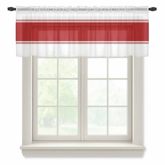 Red Solid Color Texture Valance Curtains for Kitchen/Living Room/Bathroom/Bedroom Window, Rod Pocket Small Topper Half Short Window Curtains Voile Sheer Scarf, Simple Red Stripes 54"x18"