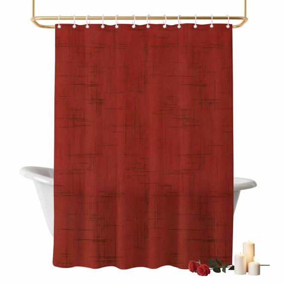 Red Solid Fabric Bathroom Shower Curtains with Hooks, Rustic Minimalist Linen Texture Waterproof Fabric Washable Shower Curtain for Home Hotel Bathtub Decor 36x72 Inch