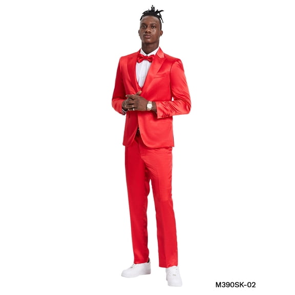 Red Solid Shiny U-Shape Vest Mens-suit