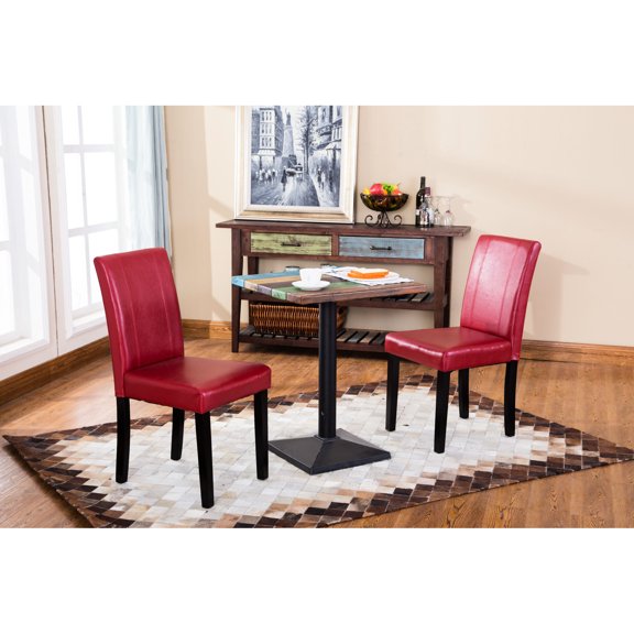 Red Solid Wood Leatherette Chairs | Great for Kitchen or Office | Durable and Easy-Clean Upholstery | Adds Style to Your Rooms
