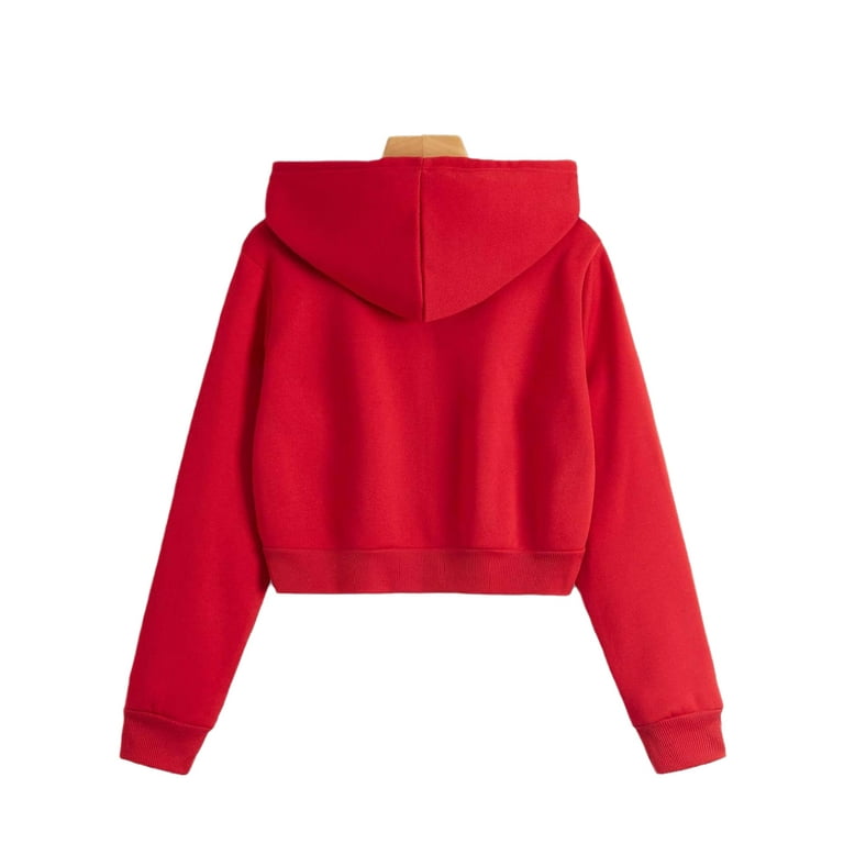 Red Solid Zipper Casual Zip Up Women s Sweatshirts