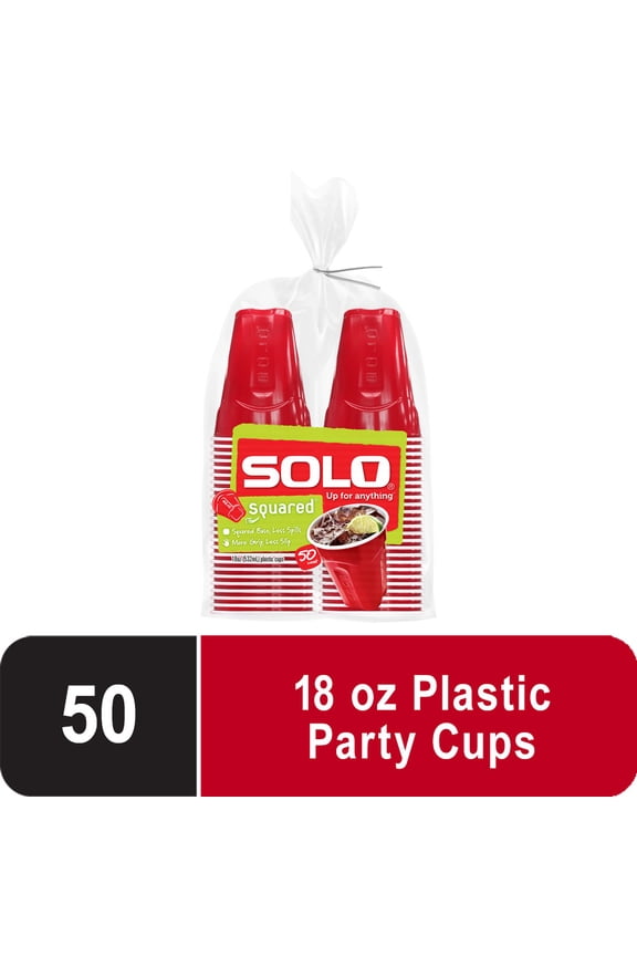 Red Solo Party Plastic Disposable Cups, 18 oz, 50 Count