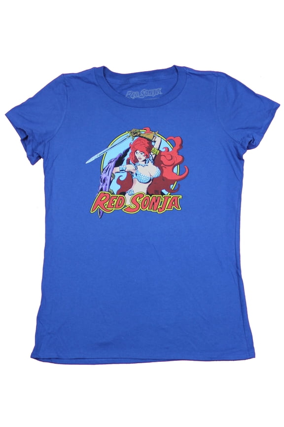 Red Sonja Girls Juniors T-Shirt - Slashing Battle Circle Pose (Large)