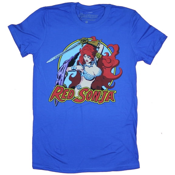 Red Sonja Mens T-Shirt - Sword Wielding Circle Image (Small)