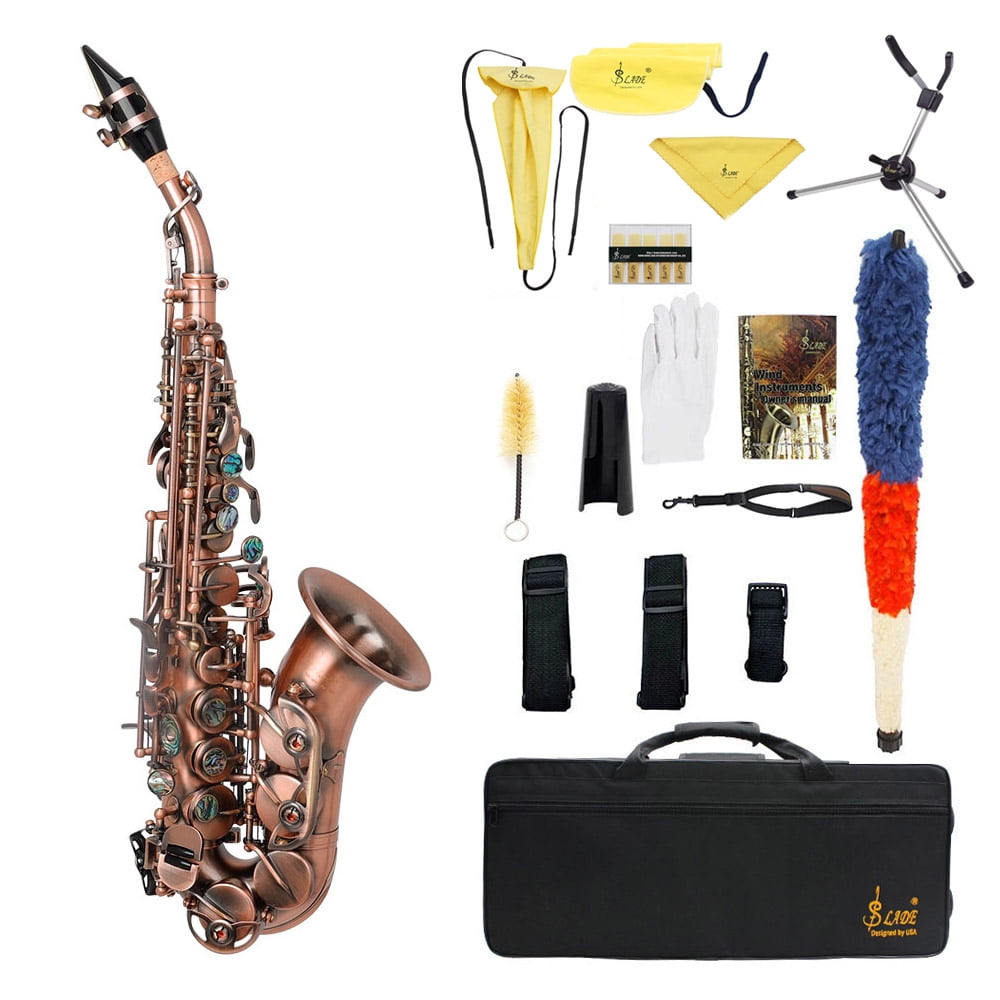 Red Soprano Saxophone Bb Key Woodwind Instrument Brass Material with