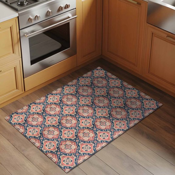 Red Southwest Ethnic Group 2x3 Rug for Entryway Front Door Kitchen Sink Area, Country Retro Style Low Pile Washable Non Slip Rectangle Area Rug