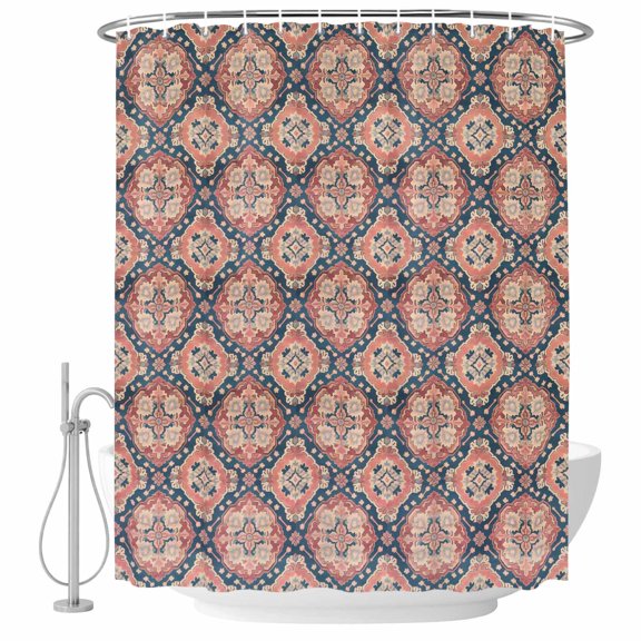 Red Southwest Ethnic Group Bathroom Shower Curtains with Hooks, Country Retro Style Waterproof Fabric Washable Shower Curtain for Home Hotel Bathtub Decor 36x72 Inch