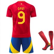 Red Spain 2024 Home Activewear NO.9 Gavi Soccer Fans Training Jerseys Kits