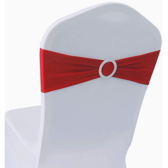Red Spandex Chair Bands Sashes - 50 pcs Wedding Banquet Party Event Decoration Chair Bows Ties (Red, 50)