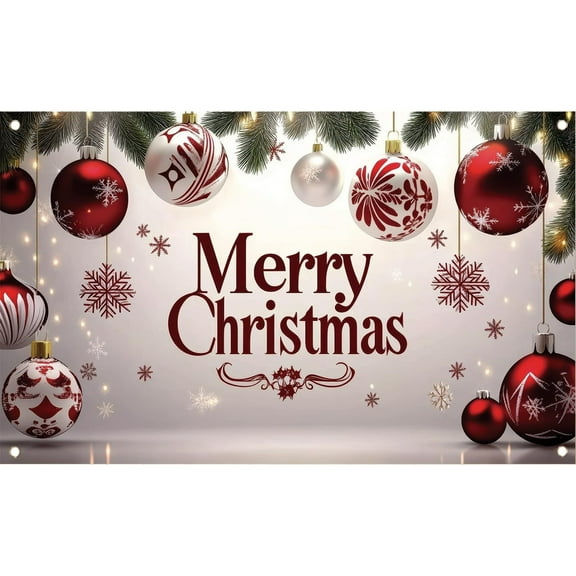 Red Spandex Large Merry Christmas Banner 59x35 Inch Outdoor Sign for Yards, Homes, Indoor Parties and Photo Booth