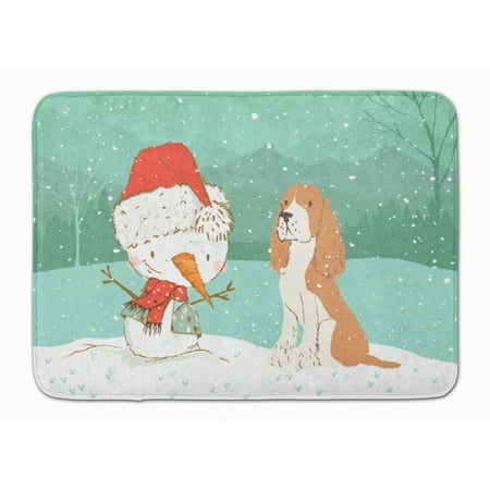 Red Spaniel Snowman Christmas Machine Washable Memory Foam Mat