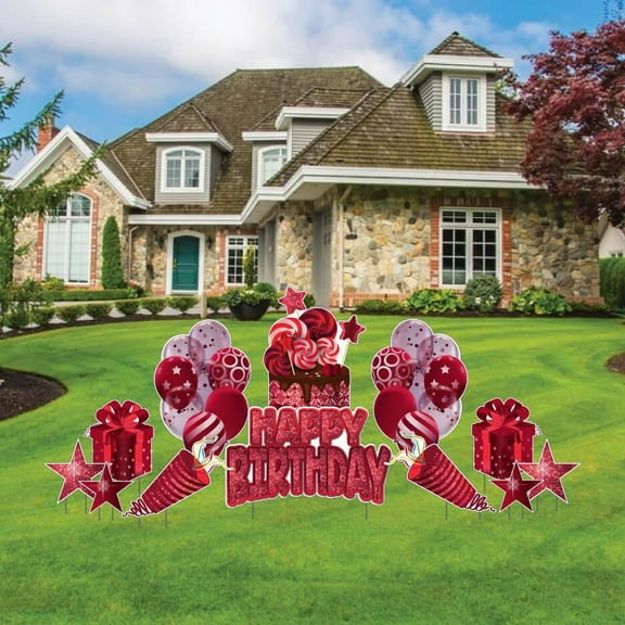 Red Sparkle Birthday Flair Yard Decoration Set, Red Glitter Birthday Lawn Signs 12 Pc Set (19477)